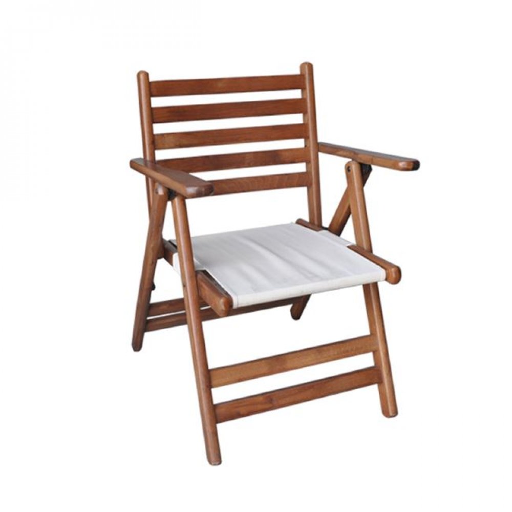 Πολυθρόνα "ZENITH" ξύλινη σε καρυδί χρώμα και ύφασμα εκρού 58x60x86