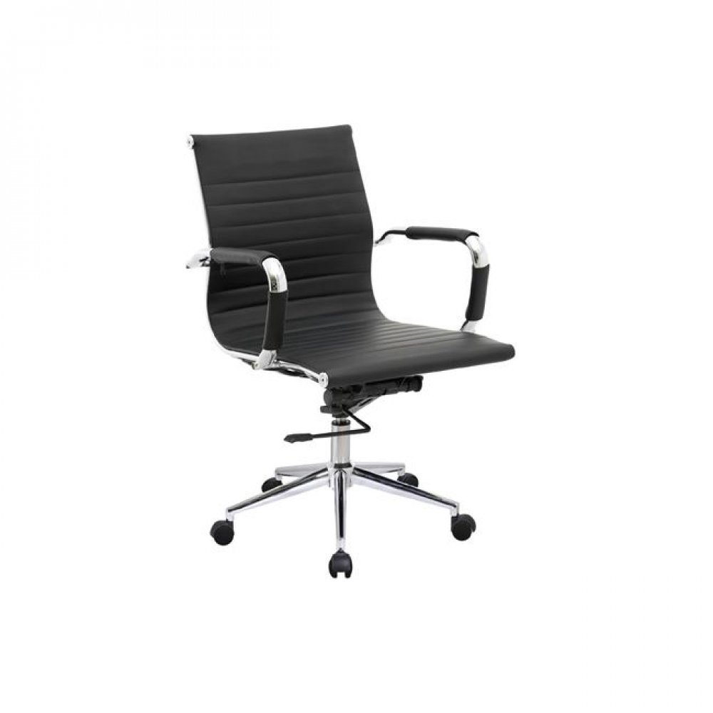 Πολυθρόνα εργασίας  χαμηλή πλάτη από τεχνόδερμα σε μαύρο χρώμα 54x59x95/105