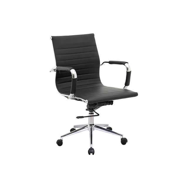 Πολυθρόνα εργασίας  χαμηλή πλάτη από τεχνόδερμα σε μαύρο χρώμα 54x59x95/105