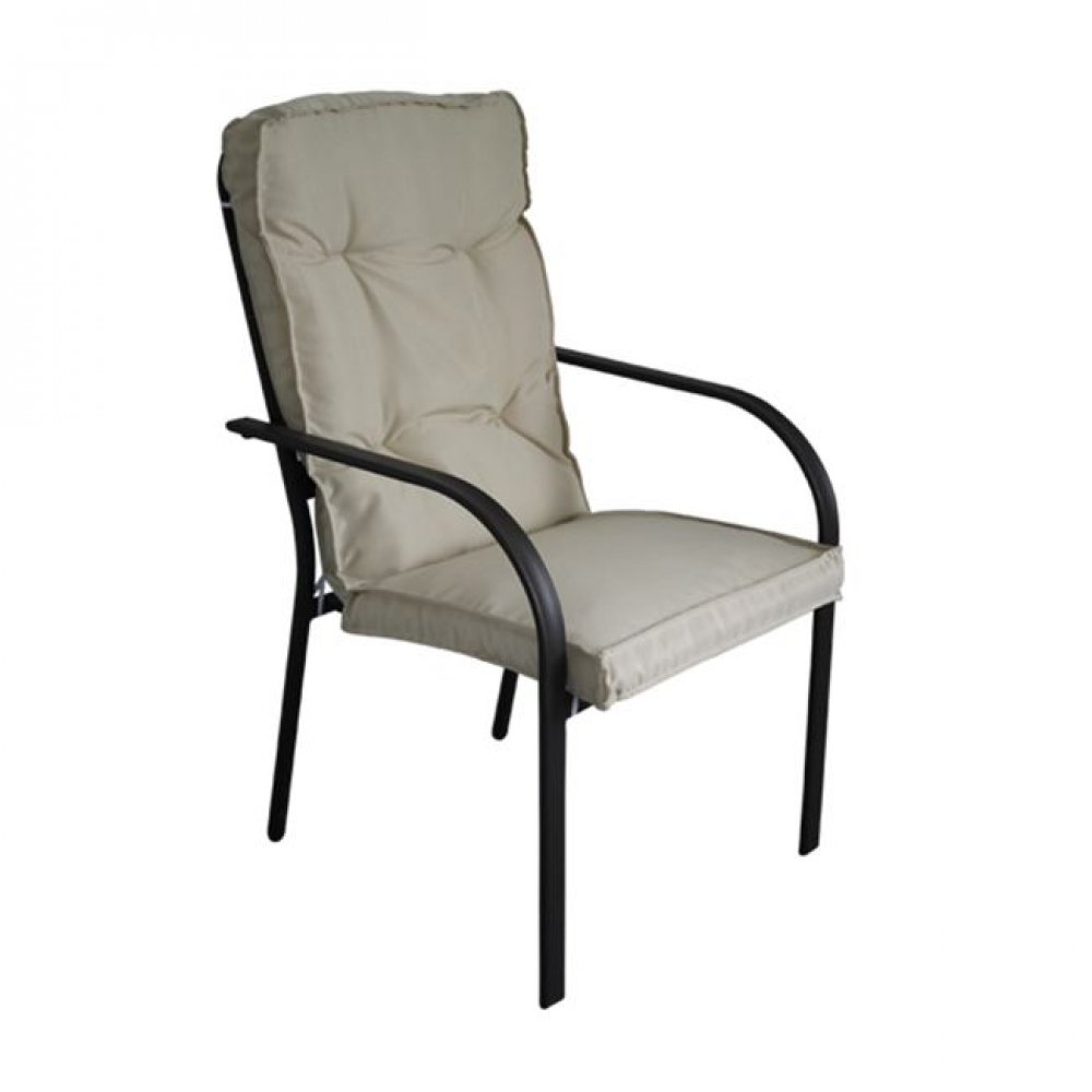Πολυθρόνα "ASTOR" μεταλλική σε ανθρακί χρώμα και μπεζ μαξιλάρι 58x77x94