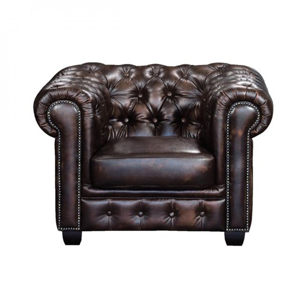 Πολυθρόνα "CHESTERFIELD" δερμάτινη σε χρώμα καφέ 103x92x72