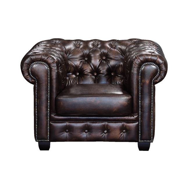 Πολυθρόνα "CHESTERFIELD" δερμάτινη σε χρώμα καφέ 103x92x72