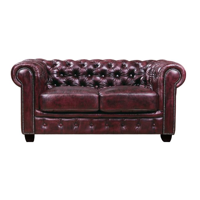 Καναπές "CHESTERFIELD" διθέσιος δερμάτινος σε χρώμα αντικέ κόκκινο 160x92x72