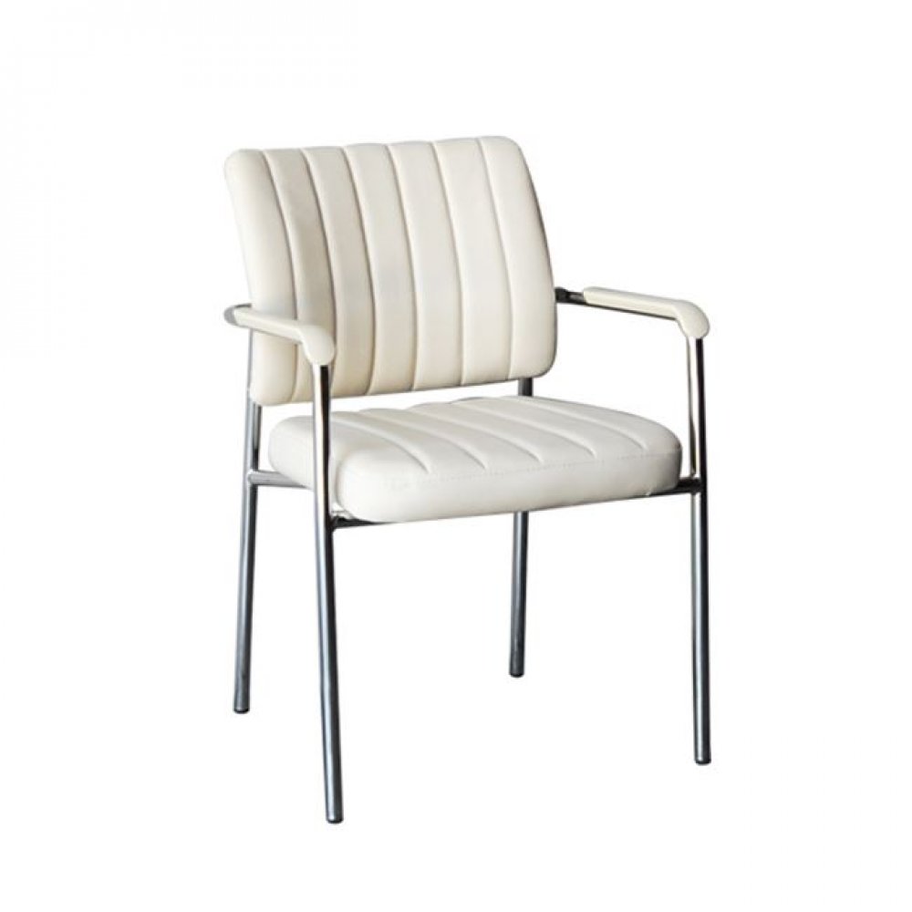 Πολυθρόνα επισκέπτη "DENIM" χρωμίου από τεχνόδερμα σε εκρού χρώμα 45x46x79