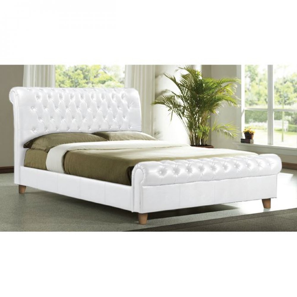 Κρεβάτι "HARMONY" διπλό από τεχνόδερμα σε λευκό χρώμα 169x240x104