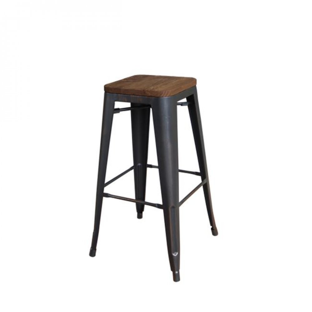 Σκαμπώ μπαρ "RELIX WOOD" μεταλλικό σε αντικέ μαύρο χρώμα 43x43x76