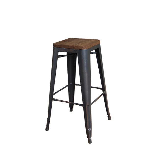 Σκαμπώ μπαρ "RELIX WOOD" μεταλλικό σε αντικέ μαύρο χρώμα 43x43x76