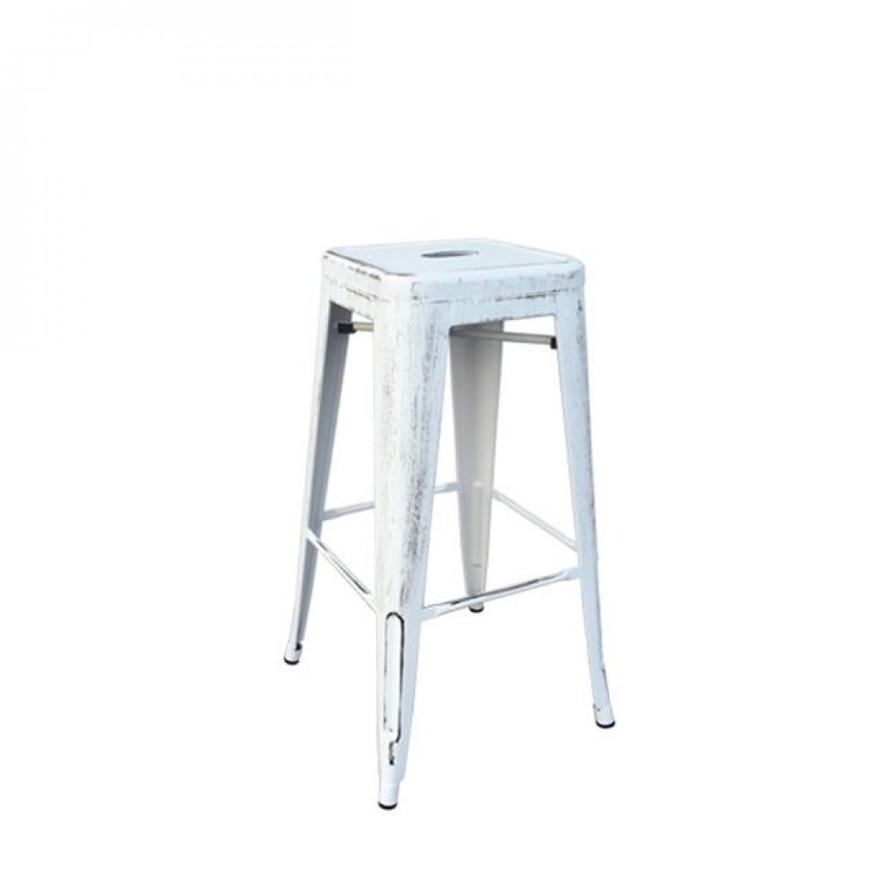 Σκαμπώ μπαρ "RELIX BAR" μεταλλικο σε χρώμα αντικέ λευκό 43x43x76