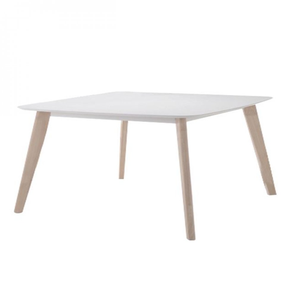 Τραπέζι "MEMORY" με σκελετό white wash και επιφάνεια σε λευκό χρώμα 150x90x75