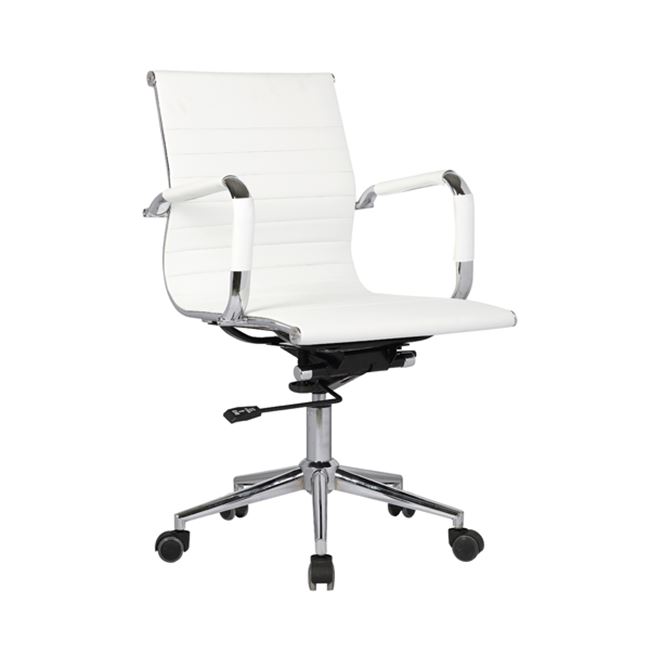 Πολυθρόνα εργασίας χαμηλή πλάτη από τεχνόδερμα σε λευκό χρώμα 54x59x95/105