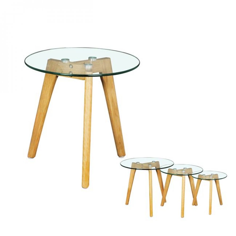 Βοηθητικό τραπεζάκι "TARGET" από ξύλο σε χρώμα φυσικό και γυαλί (8mm) 50x46