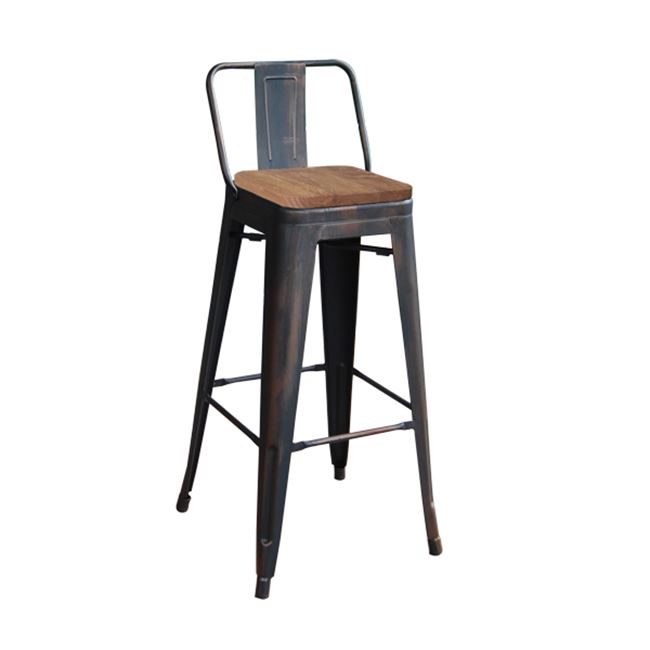 Σκαμπώ μπαρ "RELIX WOOD"  με πλάτη μεταλλικό σε χρώμα αντικέ μαύρο 44x44x100