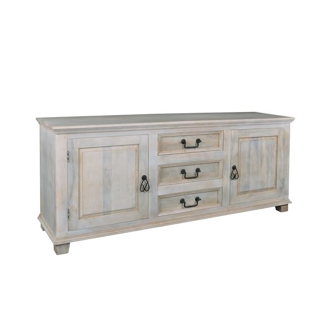 Μπουφές "MAISON SARDAR" ξύλινος μασιφ σε χρώμα αντικέ λευκό 175x45x76