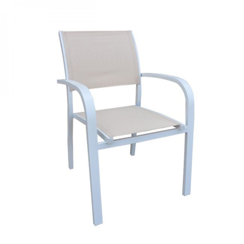Πολυθρόνα "AMIRAL" αλουμινίου λευκό με textilene σε μπεζ χρώμα 57x64x86