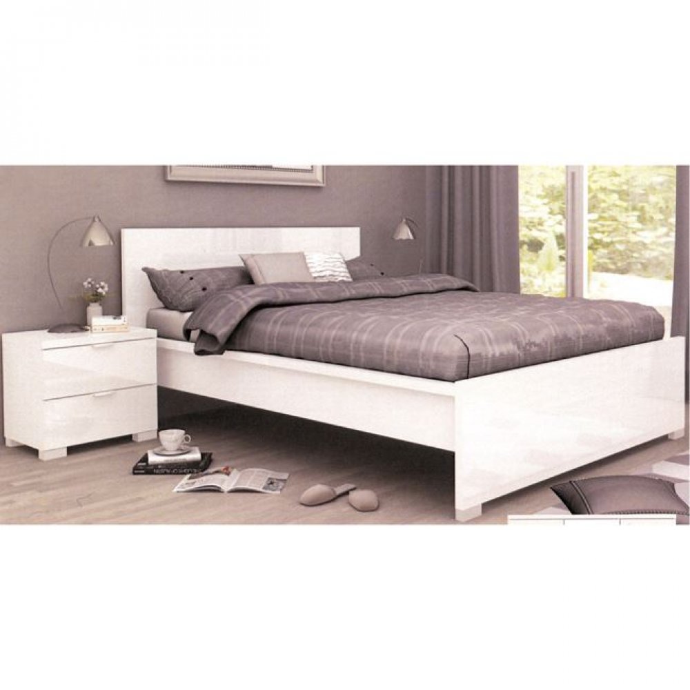 Κρεβάτι "ALEXIA" διπλό σε χρώμα λευκό high gloss 173x213x90