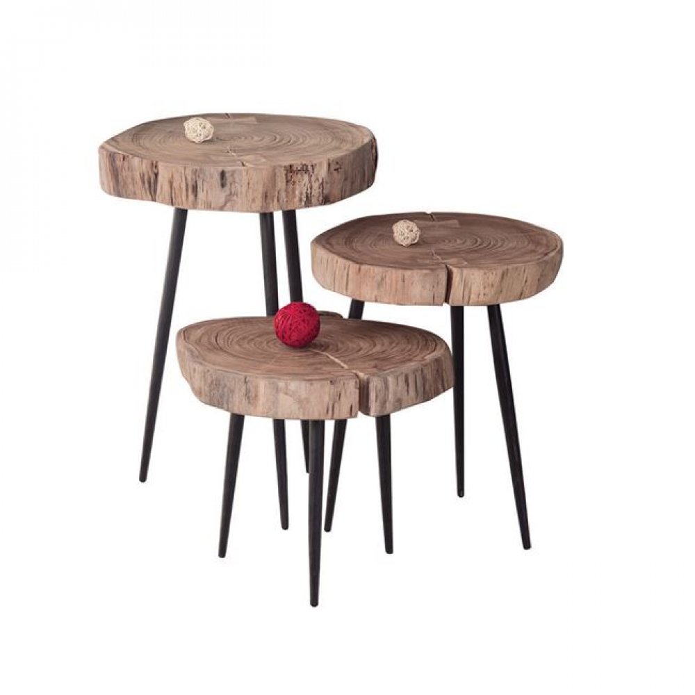 Τραπεζάκι βοηθητικό "PATEL" ακακία-φυσικό μεταλλικό-μαύρο +/-34x33x40