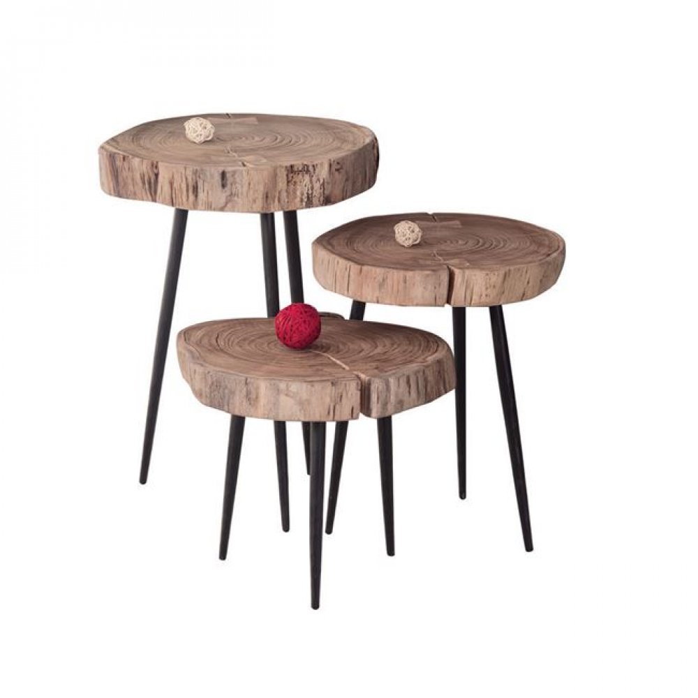 Τραπεζάκι βοηθητικό "PATEL" ακακία-φυσικό μεταλλικό-μαύρο +/-33x32x30