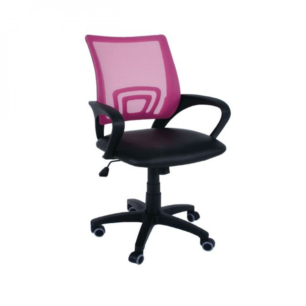 Πολυθρόνα εργασίας από ύφασμα mesh και τεχνόδερμα σε ροζ-μαύρο χρώμα 54x56x91/101