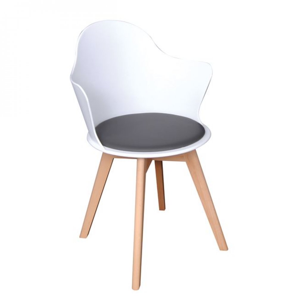 Πολυθρόνα "MAGNA Wood" ξύλινη-pp σε λευκό χρώμα 55x53x86