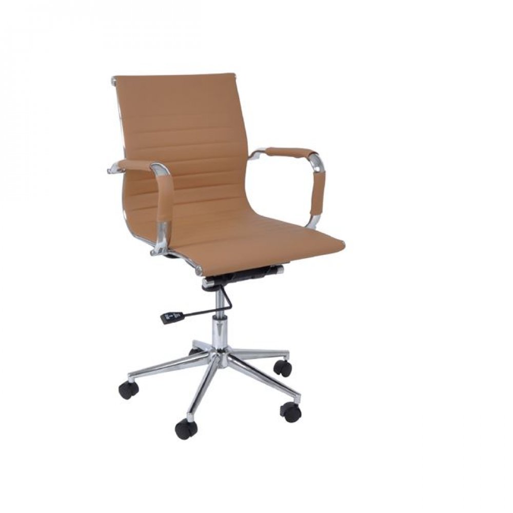 Πολυθρόνα εργασίας χαμηλή πλάτη από τεχνόδερμα σε μπεζ  χρώμα 54x59x95/105