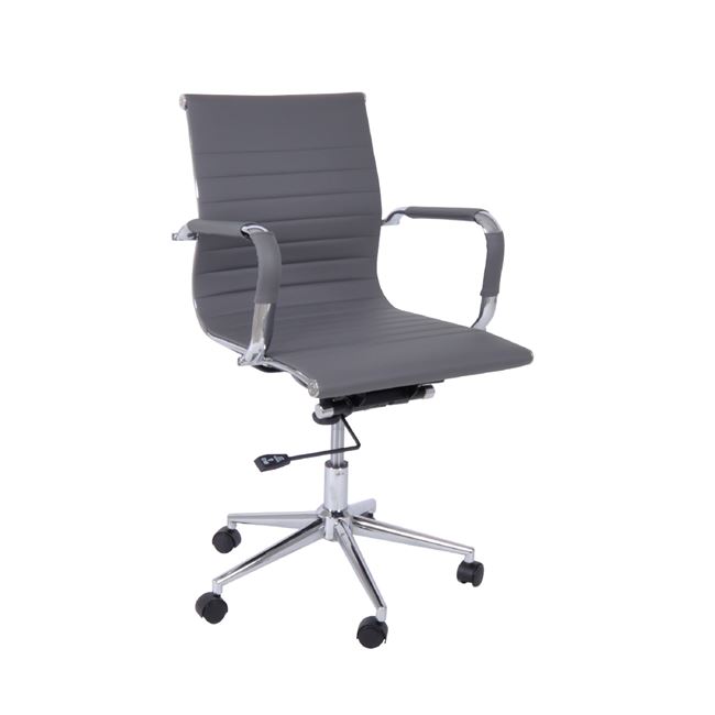 Πολυθρόνα εργασίας χαμηλή πλάτη από τεχνόδερμα σε γκρι χρώμα 54x59x95/105