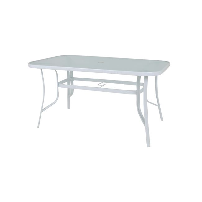 Τραπέζι "RIO" μεταλλικό σε χρώμα λευκό με γυάλινη επιφάνεια 140x80x71