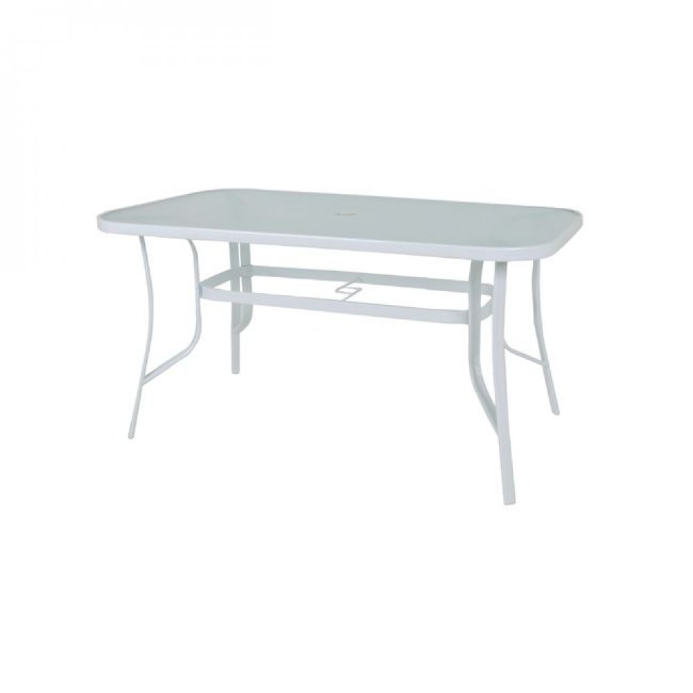 Τραπέζι "RIO" μεταλλικό σε χρώμα λευκό με γυάλινη επιφάνεια 120x70x71