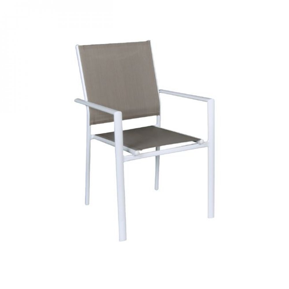 Πολυθρόνα "LANSON" μεταλλική λευκή με textilene σε cappuccino χρώμα 55x55x86