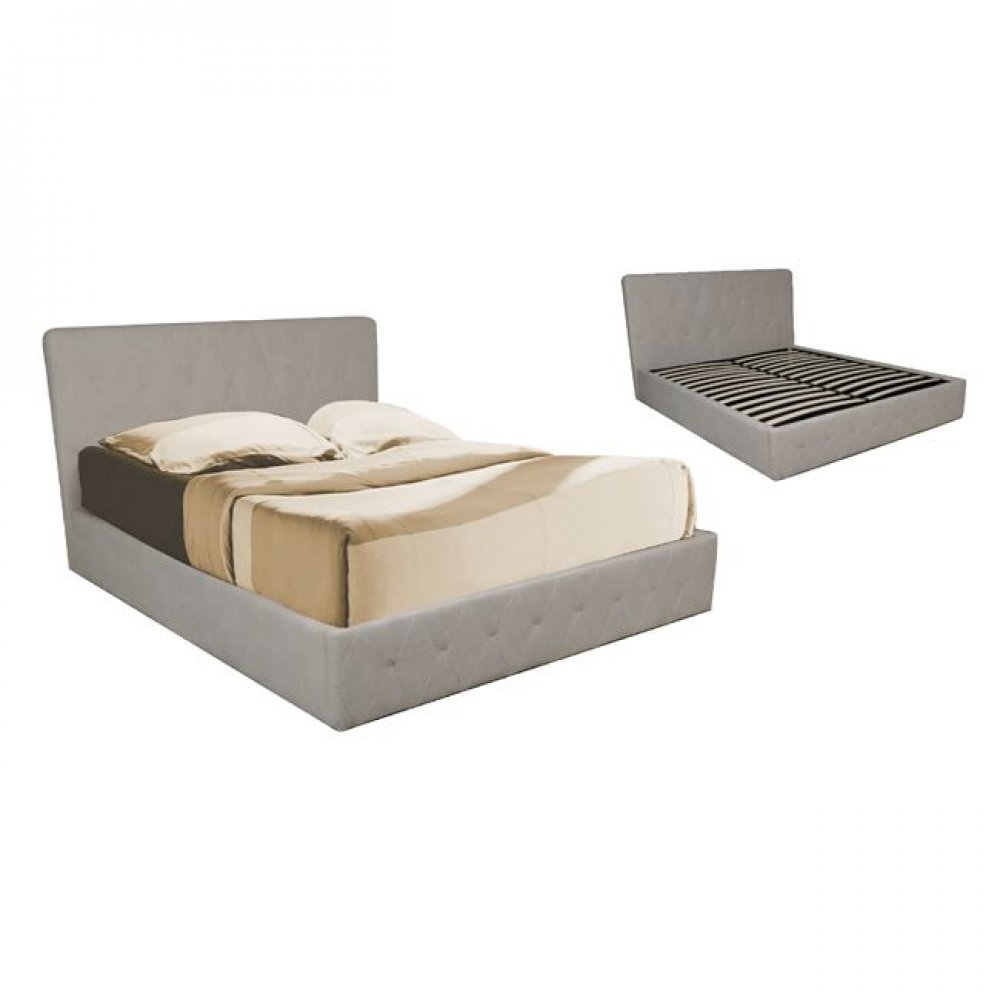 Κρεβάτι "BACO" διπλό από ύφασμα σε μπεζ χρώμα με αποθηκευτικό χώρο 177x218x110