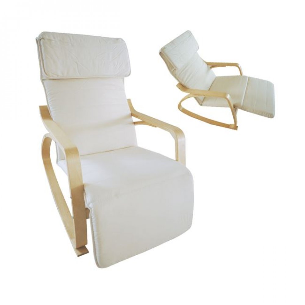 Πολυθρόνα "HAMILTON" super relax από μασιφ σημύδα και ύφασμα σε λευκό χρώμα 67x127x90