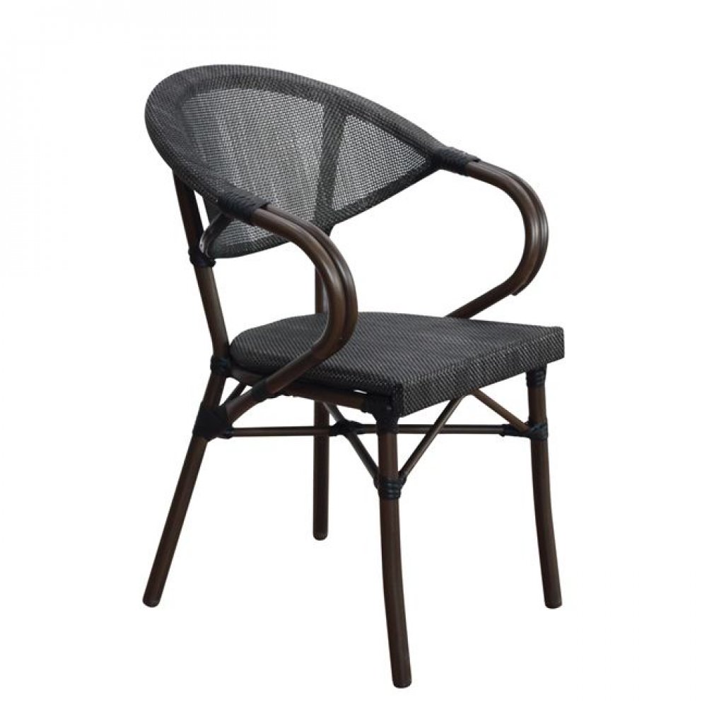 Πολυθρόνα "COSTA" αλουμινίου καφέ με textilene σε μαύρο χρώμα 56x57x83