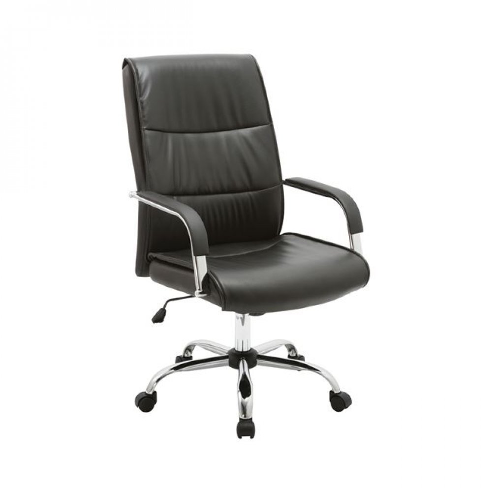 Πολυθρόνα διευθυντή χρωμίου από τεχνόδερμα σε μαύρο χρώμα 61x72x105/115