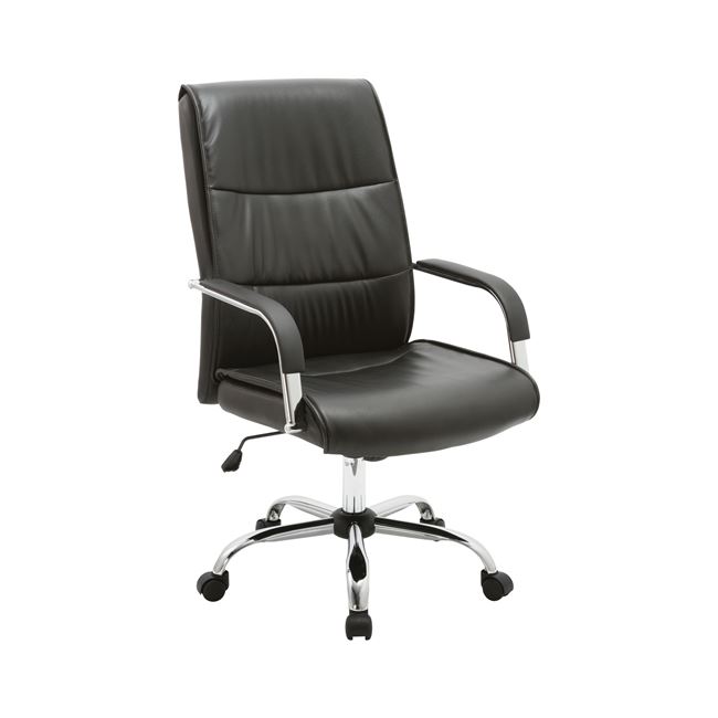 Πολυθρόνα διευθυντή χρωμίου από τεχνόδερμα σε μαύρο χρώμα 61x72x105/115