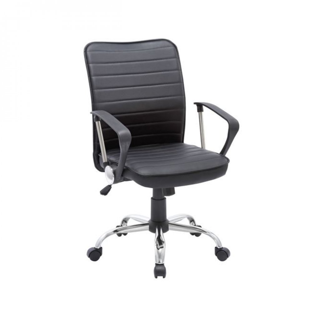 Πολυθρόνα εργασίας χρωμίου από τεχνόδερμα σε μαύρο χρώμα 57x64x90/100