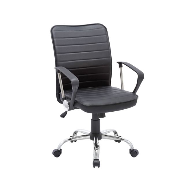 Πολυθρόνα εργασίας χρωμίου από τεχνόδερμα σε μαύρο χρώμα 57x64x90/100