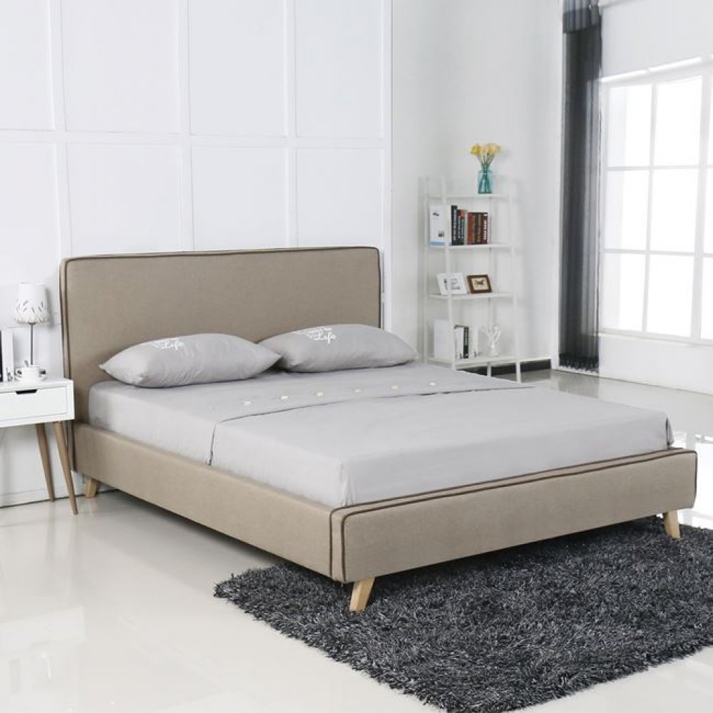 Κρεβάτι "MORISSON" διπλό από ύφασμα σε μπεζ χρώμα 171x216x108