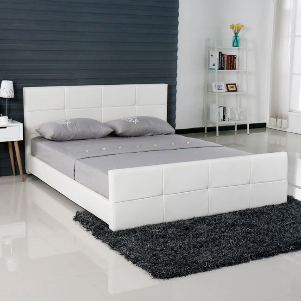 Κρεβάτι "NIXON" διπλό από τεχνόδερμα σε λευκό χρώμα 169x218x93
