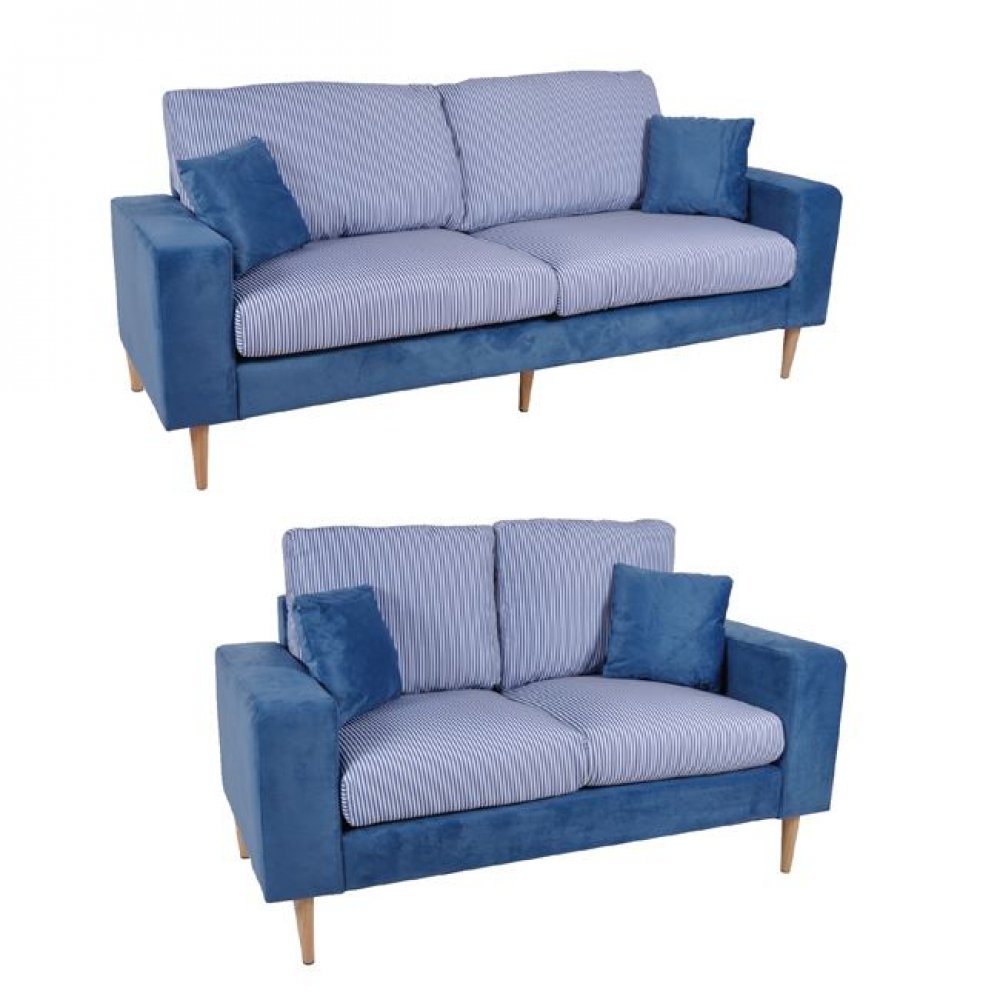 Σετ καναπέδες "DOLCE" υφασμάτινοι σε μπλε χρώμα 205x76x89