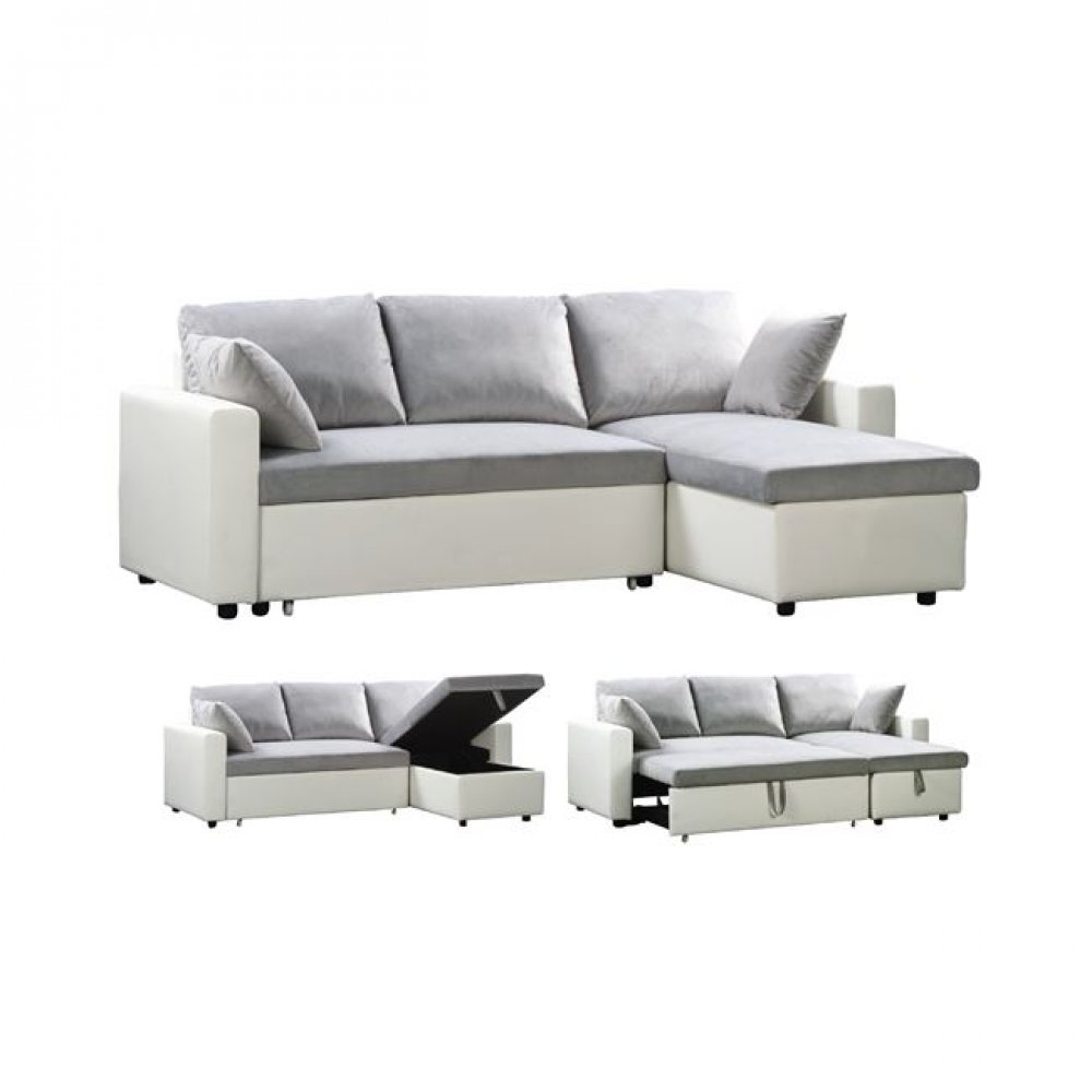Καναπές-κρεβάτι "MONTREAL" γωνία αναστρέψιμος από τεχνόδερμα σε λευκό χρώμα 223x146x83