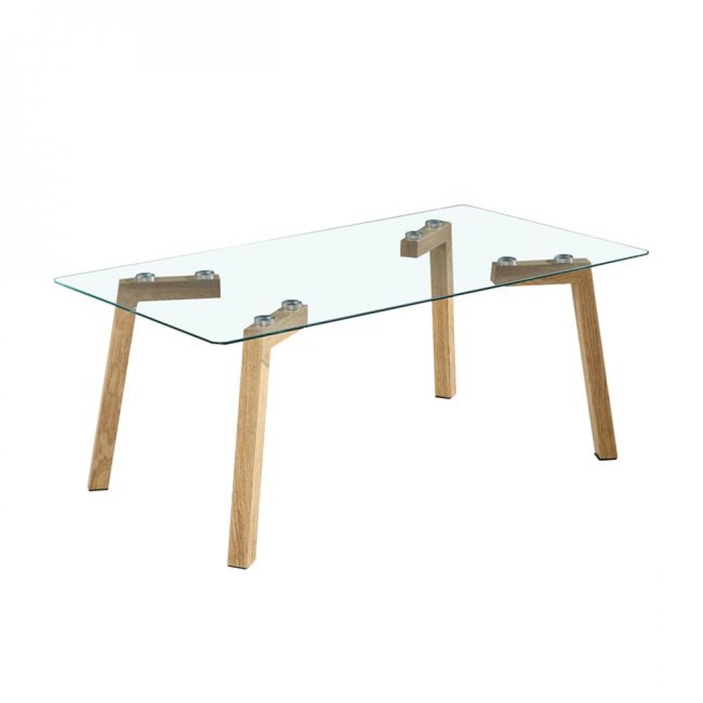 Τραπέζι σαλονιού "OTIS" μεταλλικό με γυάλινη επιφάνεια σε χρώμα σημύδα 110x60x45