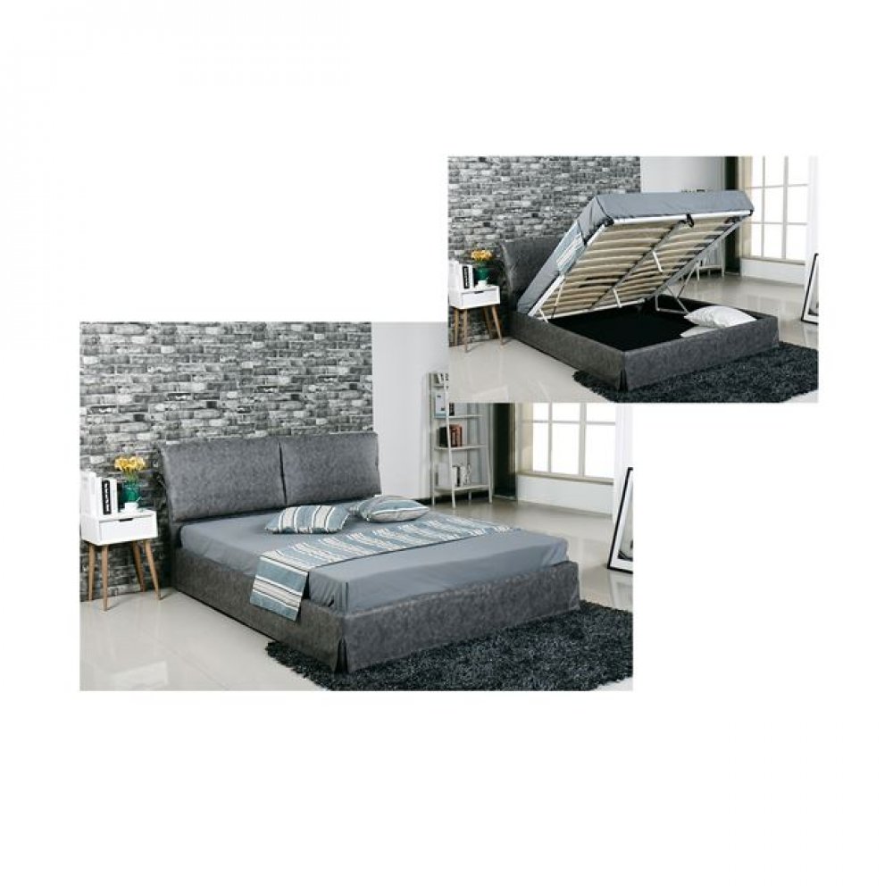 Κρεβάτι "TELCO" διπλό με αποθηκευτικό χώρο σε γκρι χρώμα 172x219x98