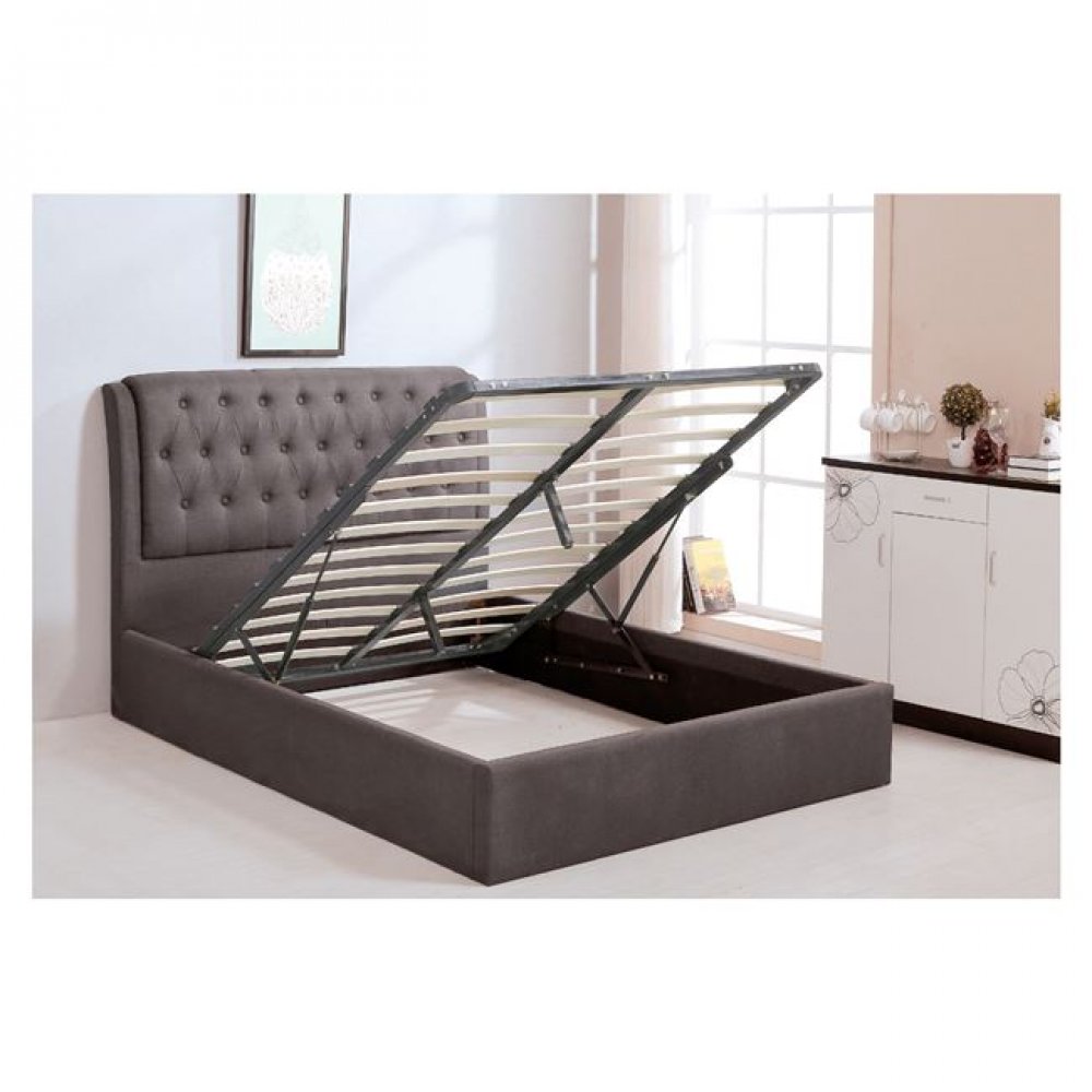 Κρεβάτι "MAXWELL" διπλό με αποθηκευτικό χώρο από ύφασμα σε χρώμα καφέ 166x221x104