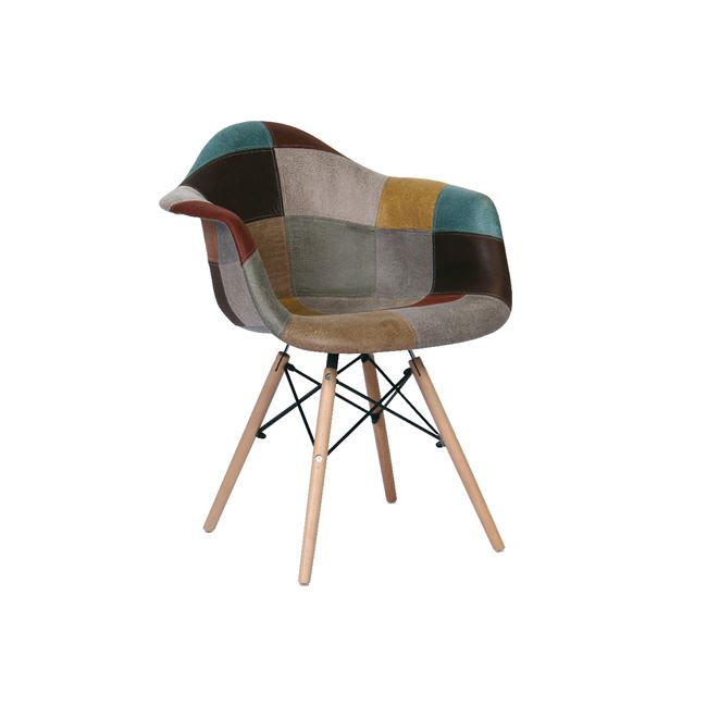 Πολυθρόνα "ALEA Wood" ξύλινη-pp σε patchwork καφέ χρώμα 63x60x81