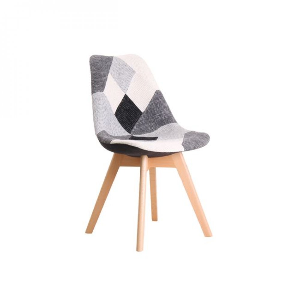 Καρέκλα "MARTIN" ξύλινη-υφασμάτινη σε patchwork λευκό-μαύρο χρώμα 52x49x82