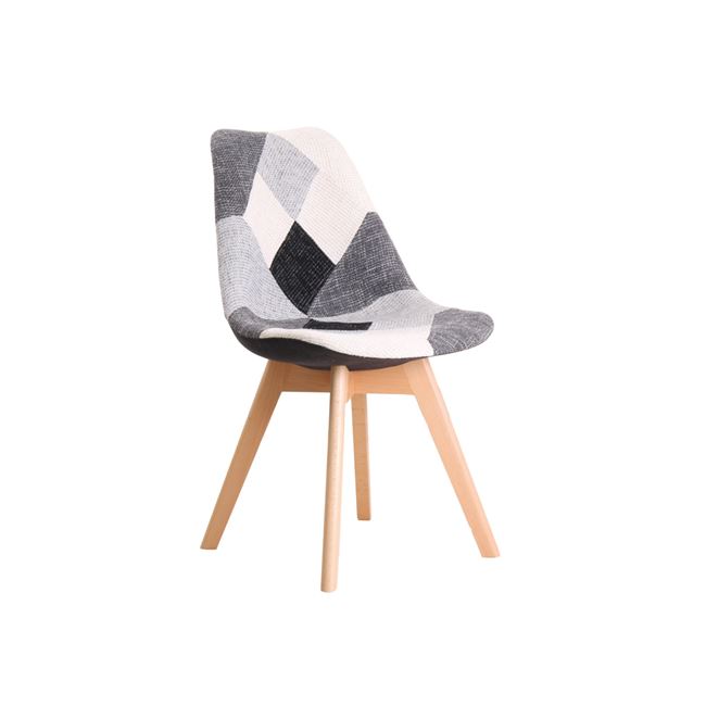 Καρέκλα "MARTIN" ξύλινη-υφασμάτινη σε patchwork λευκό-μαύρο χρώμα 52x49x82