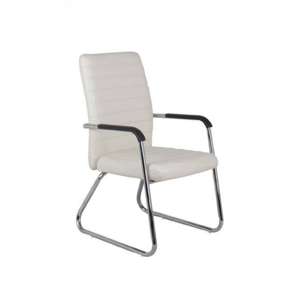 Πολυθρόνα επισκέπτη "COLLET" χρωμίου από τεχνόδερμα σε εκρού χρώμα 55x64x95
