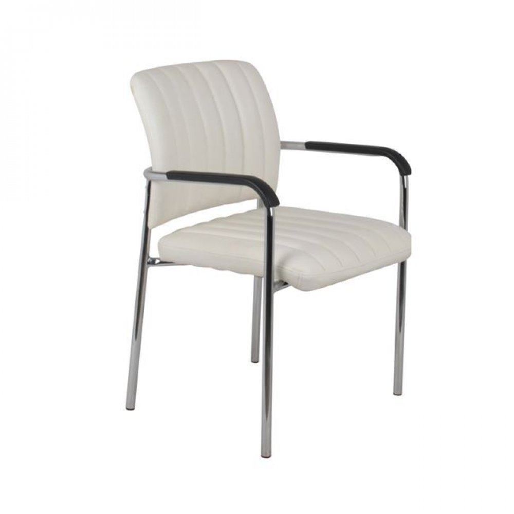 Πολυθρόνα επισκέπτη "DENIM" χρωμίου από τεχνόδερμα σε εκρού χρώμα 57x58x80