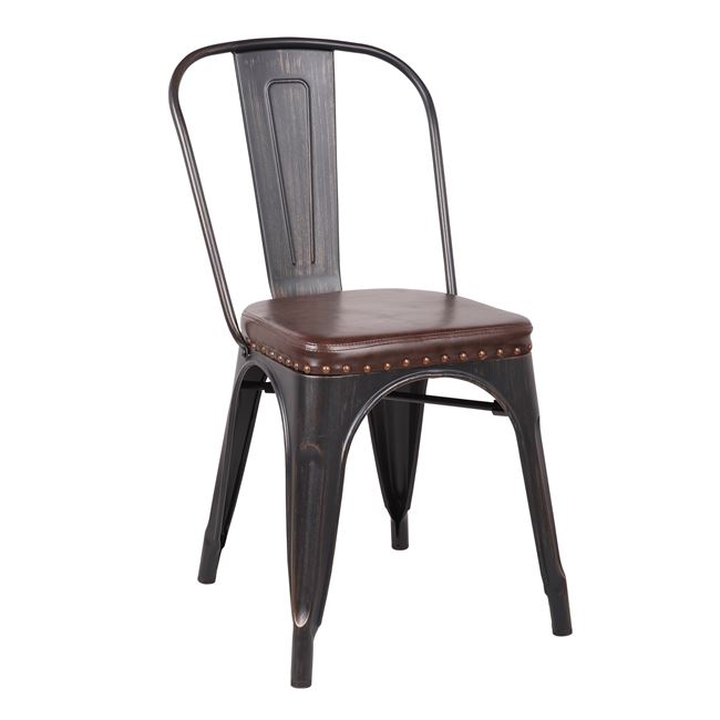 Καρέκλα "RELIX" μεταλλική από τεχνόδερμα σε καφέ χρώμα 45x51x82