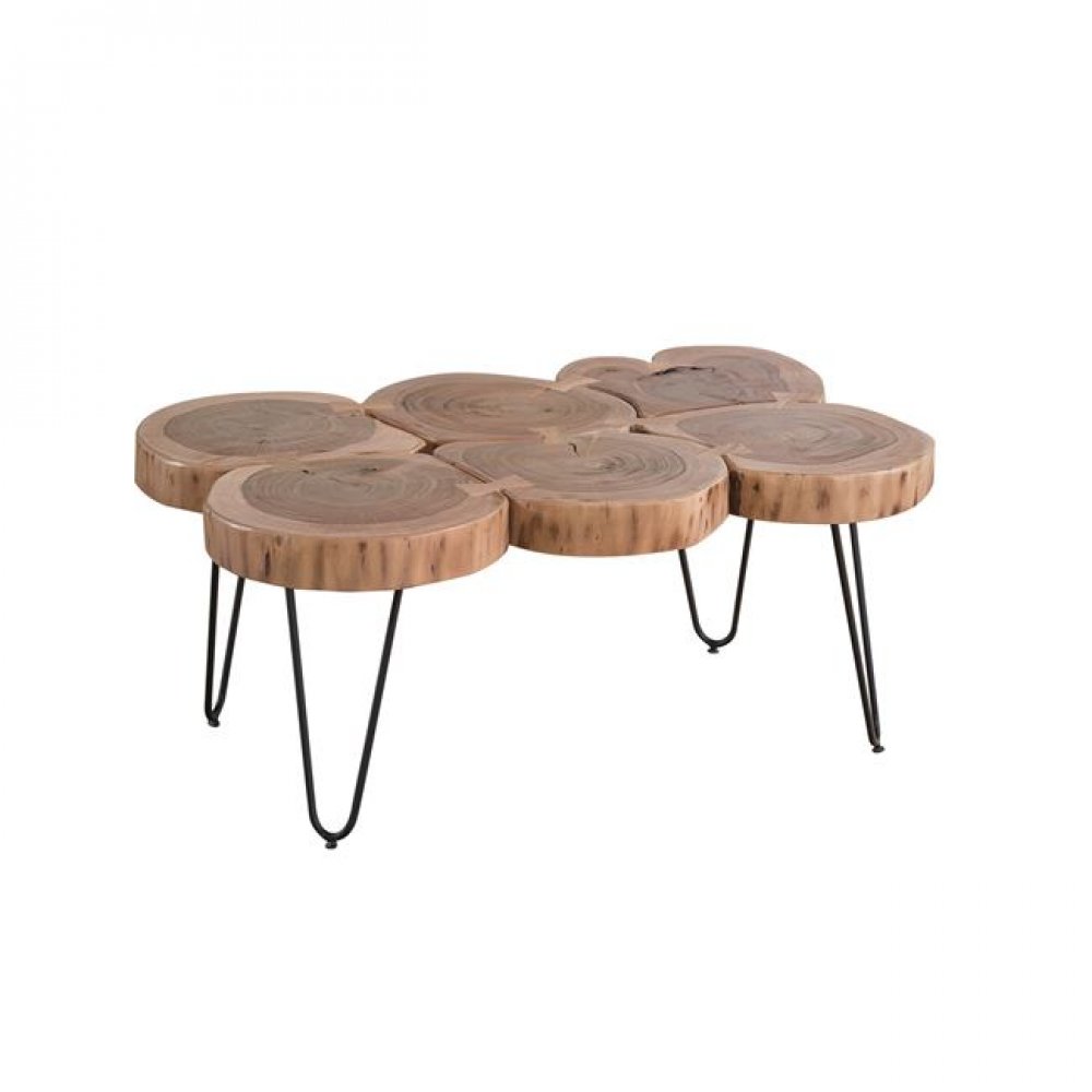 Τραπέζι σαλονιού "FUEGO-6" από μέταλλο/ξύλο σε χρώμα μαύρο-φυσικό 90x60x40