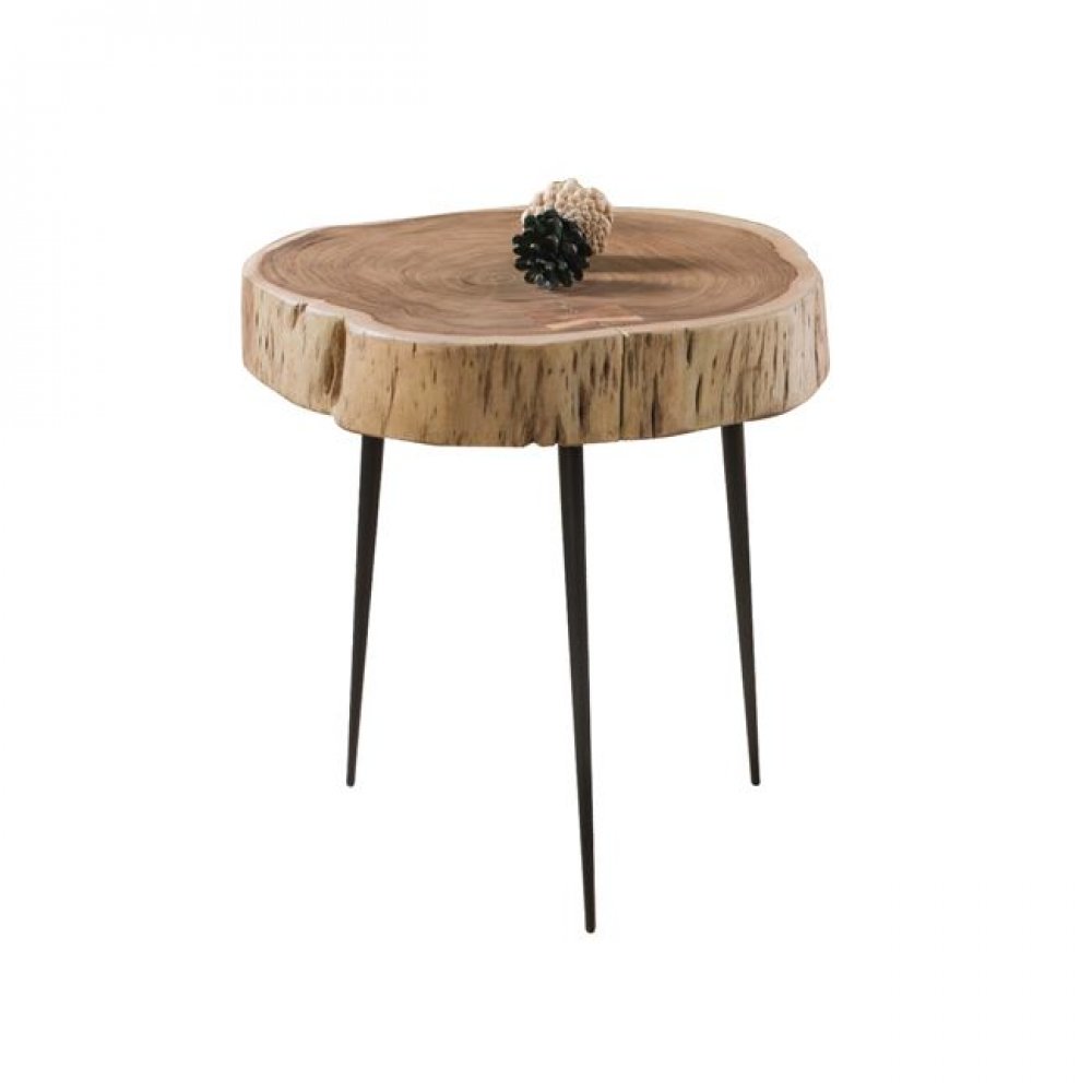 Τραπέζι βοηθητικό "FUEGO" από μέταλλο/ξύλο σε χρώμα μαύρο-φυσικό 60x58x32